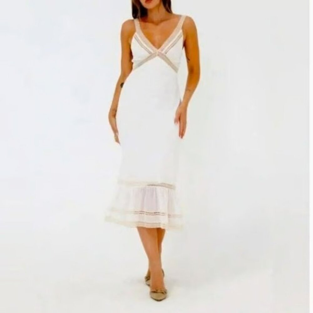 Rumored White Rosita Midi Elegant Lace Ruffle Midi Dress Sz 4 NWT Boho